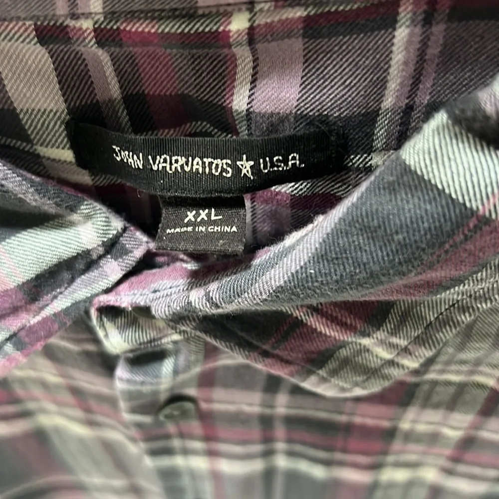 JOHN VARVATOS MENS Grey and Purple Plaid Button Down Shirt - Size XXL - Picture 3 of 4